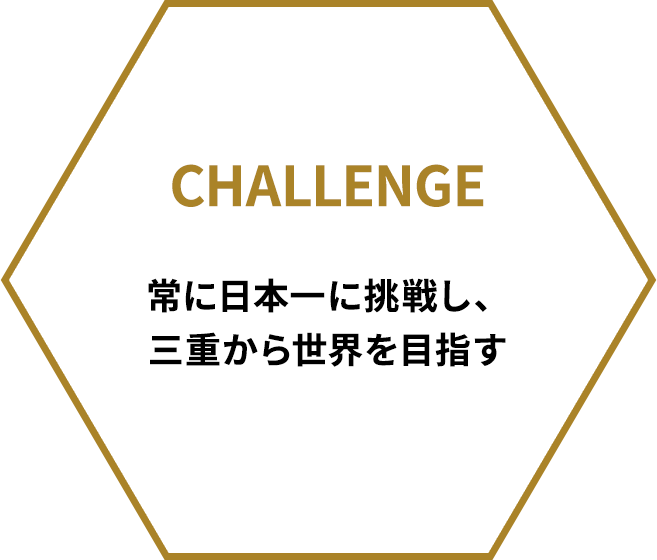 CHALLENGE 常に日本一に挑戦し、三重から世界を目指す